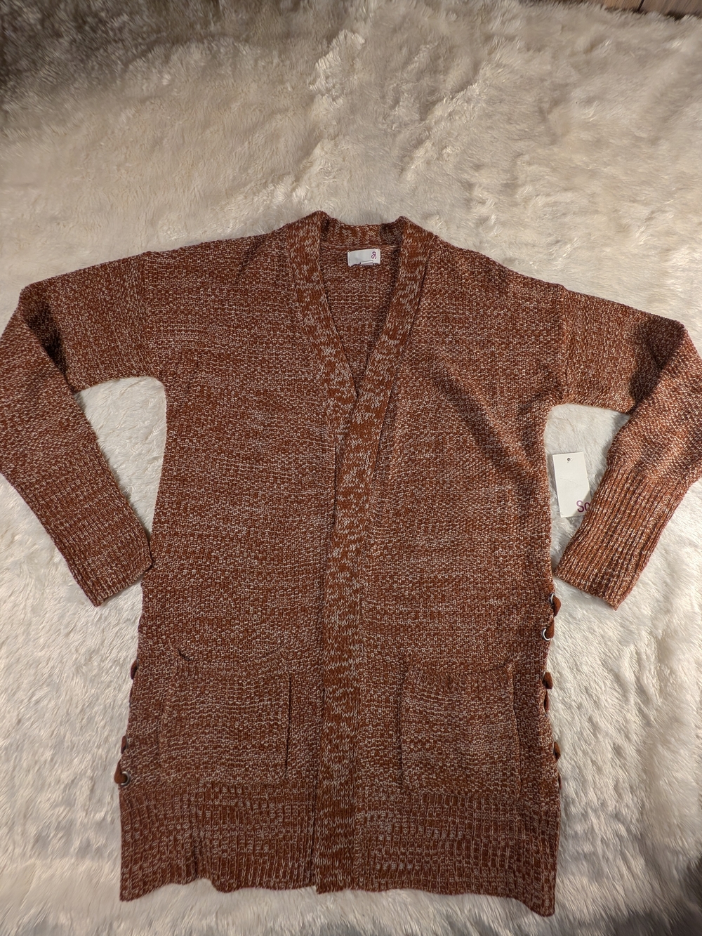 SO Rust Marled Open-Front Side-Tie Cardigan